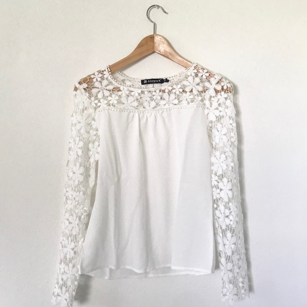 White Lace Floral Blouse